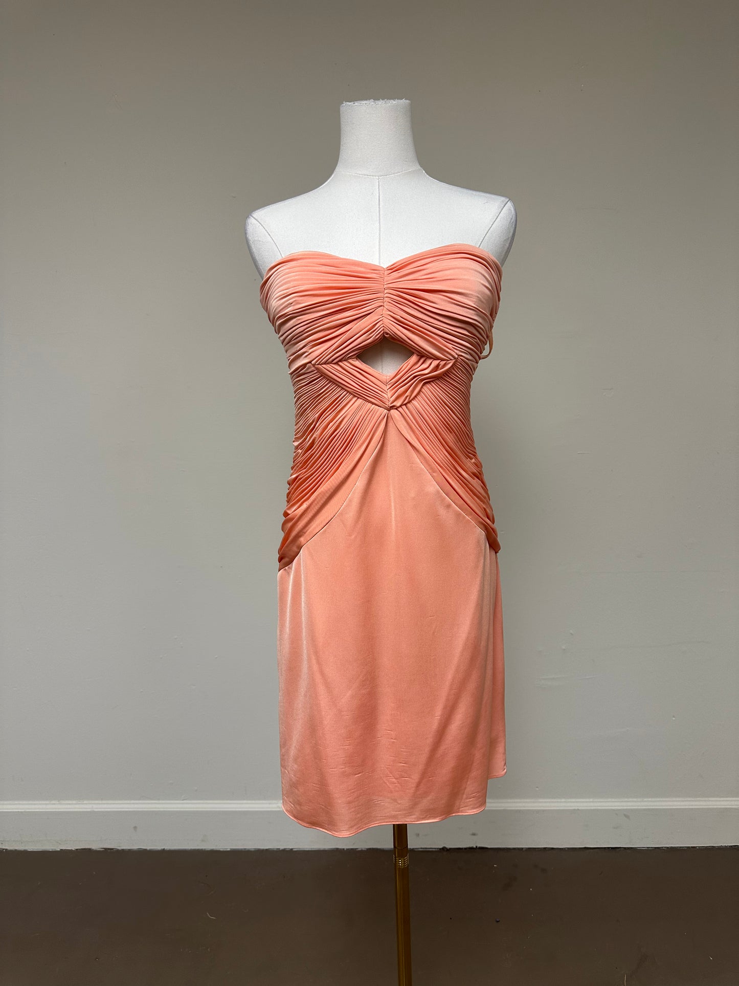 Jovani Ruched Cut Out Strapless Mini Shift Dress Peach Women's Size 4