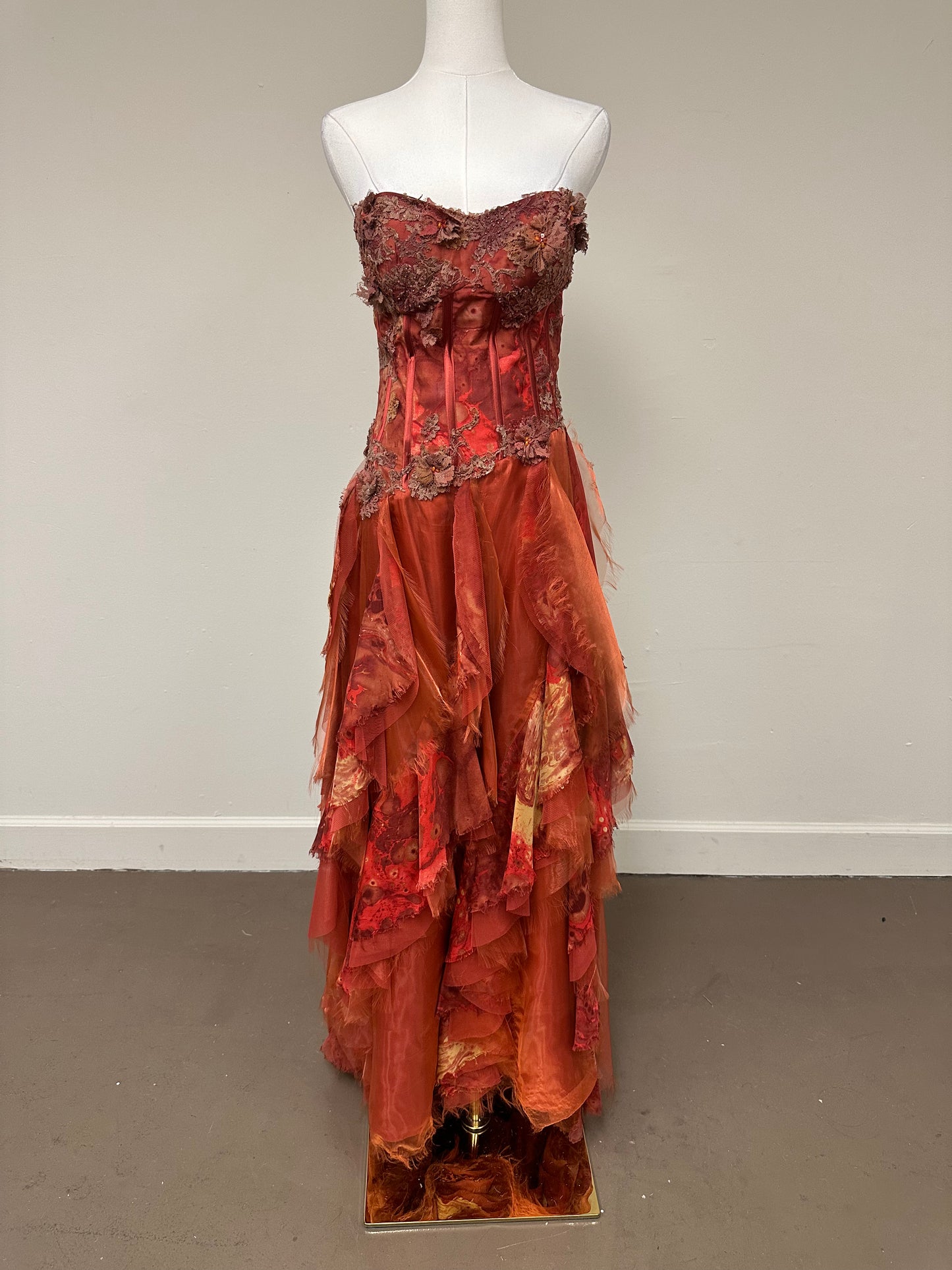 Custom Made Genavieve the Label Floral Applique Corset Maxi Dress Orange Size 4