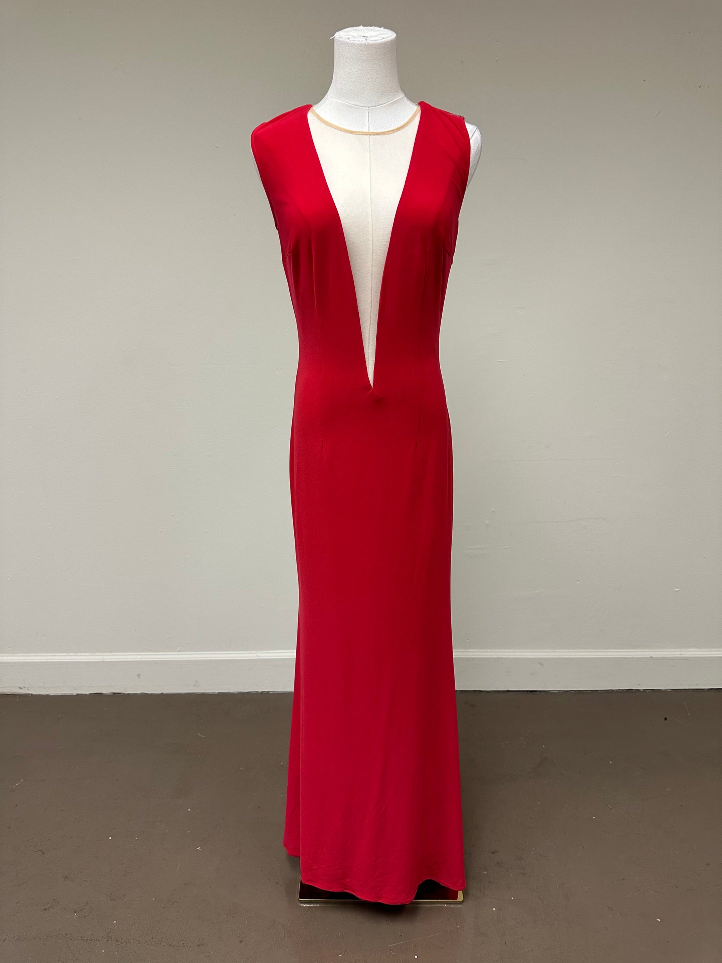 Jovani Plunging V-Neck Sleeveless Fitted Maxi Evening Dress Red Women's Size 2