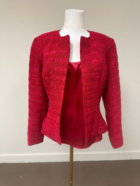 Hermes Govantes Leather Collared Front Zip Long Sleeve Jacket Red Size Large