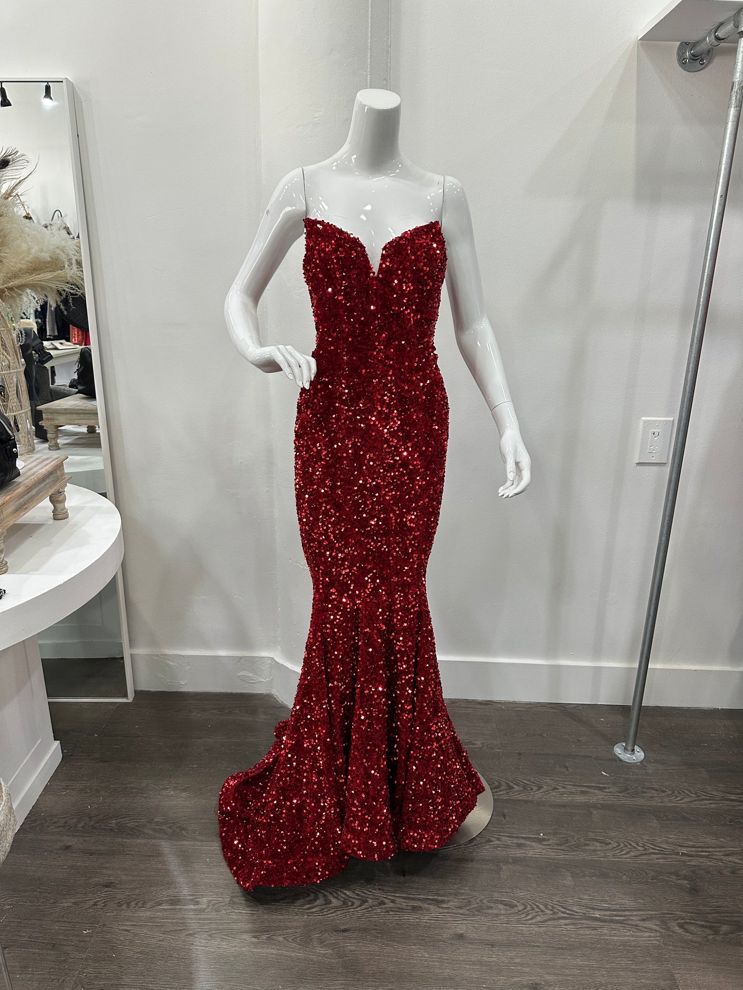Portia & Scarlett Sequin Sparkly Strapless Maxi Mermaid Dress Red Size 0