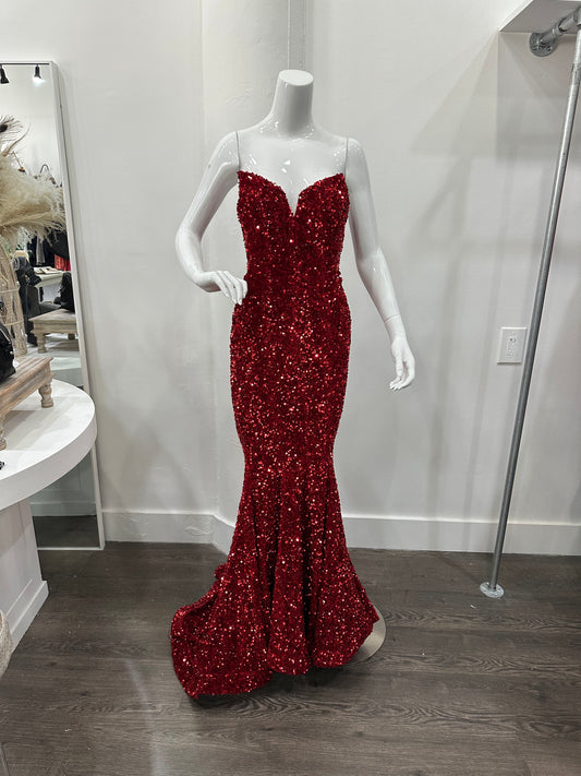 Portia & Scarlett Sequin Sparkly Strapless Maxi Mermaid Dress Red Size 0