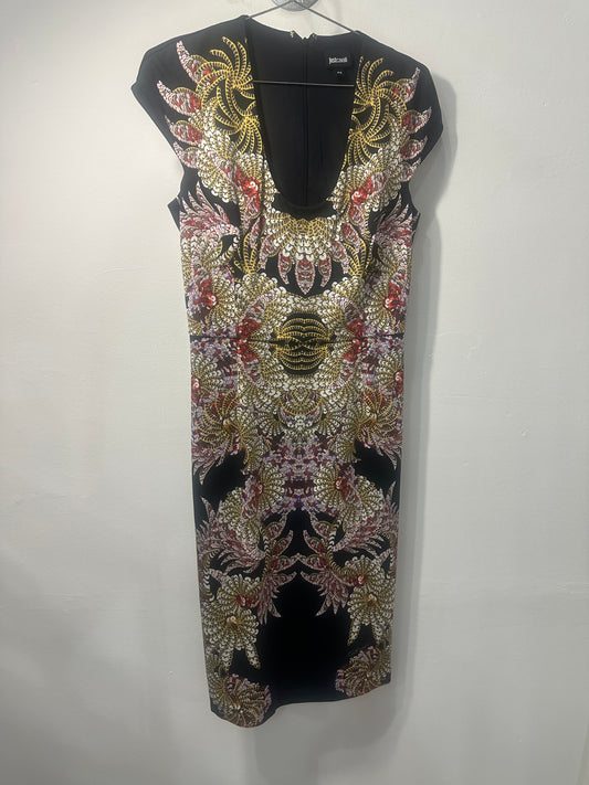 Just Cavalli Floral Print Cap Sleeve Sheath Mini Dress Black Size 44