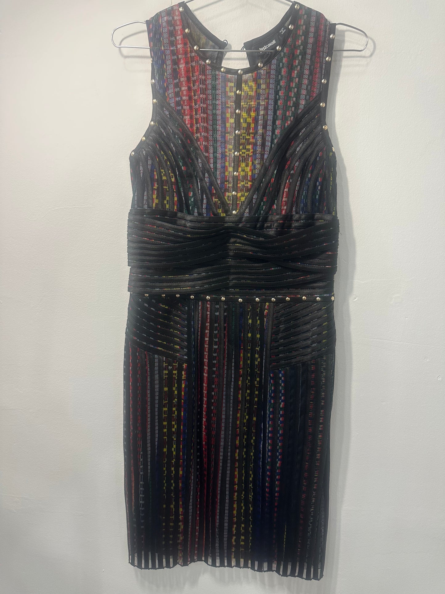NWT Just Cavalli Metallic Stripe Sleeveless Knee Length Dress Multicolor Size 44