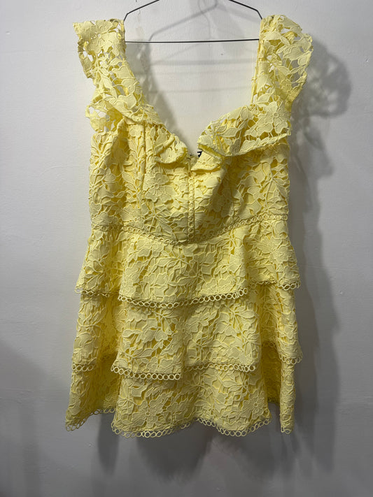 City Chic Layered Lace Ruffle Off Shoulder Mini Dress Yellow Size 18
