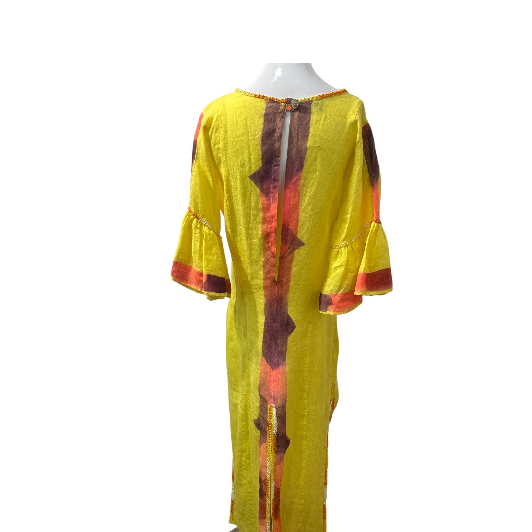Myriom Annogave A. Yellow Maxi Dress with Tie-Dye Short Ruffled Sleeves