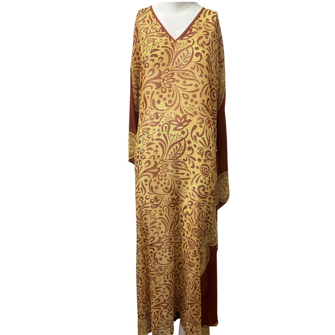 Elsa Cohen  Gold Brown Long Sleeves Kaftan-Style Maxi Dress
