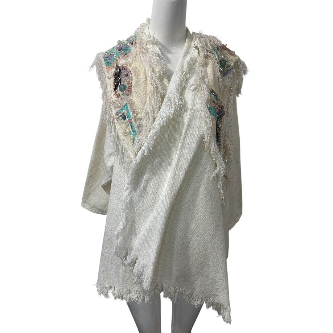 Crystal Open-Front Jacket Cotton Blend Multi-Colored Fabric Patches
