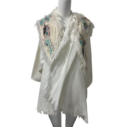 Crystal Open-Front Jacket Cotton Blend Multi-Colored Fabric Patches