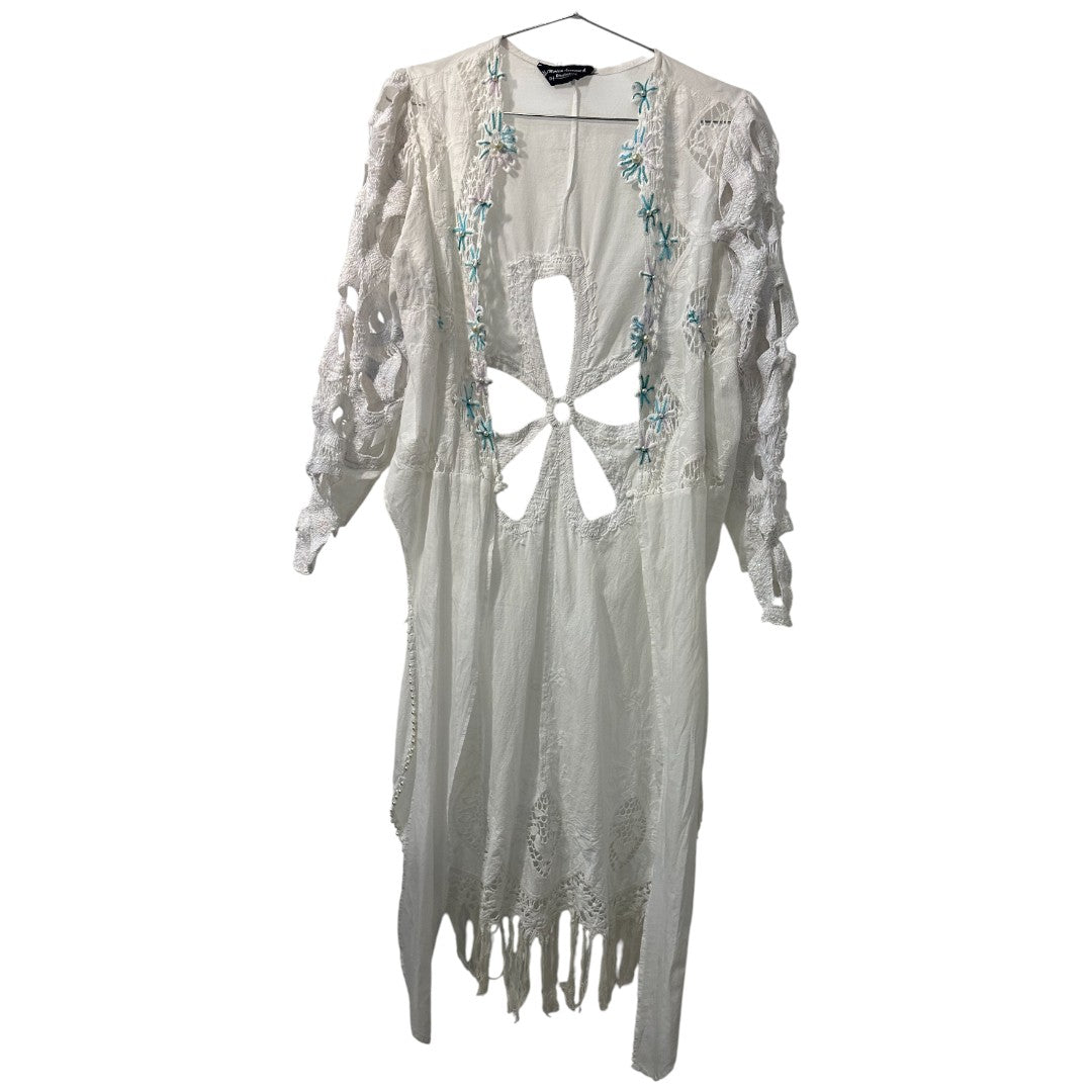 Myriam Annoyave A. White Ruffled Long Sleeves Casual Tunic Dress