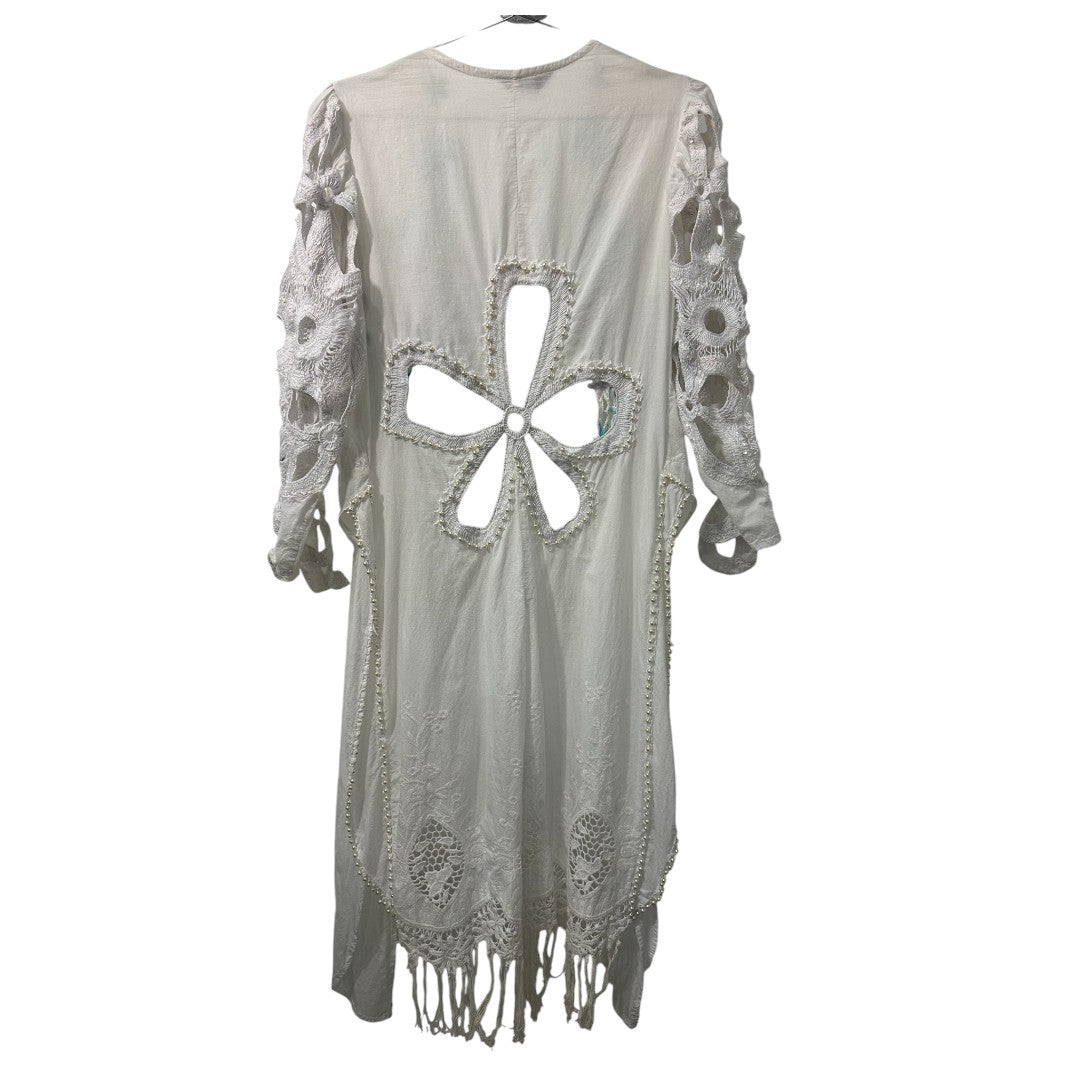 Myriam Annoyave A. White Ruffled Long Sleeves Casual Tunic Dress