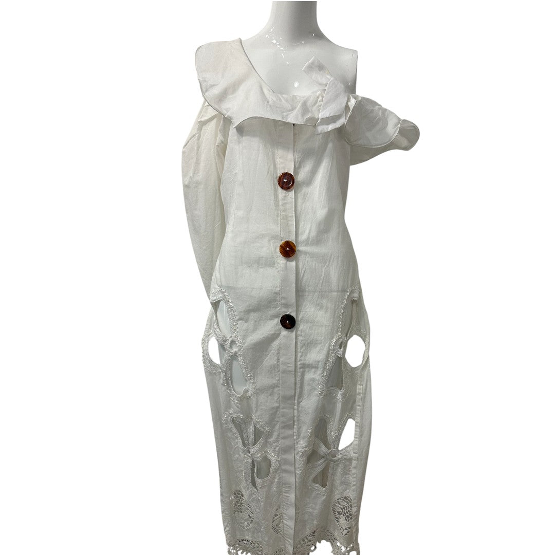 Myriam Annoyave A.  White Off-The-Shoulder MIdi Dress