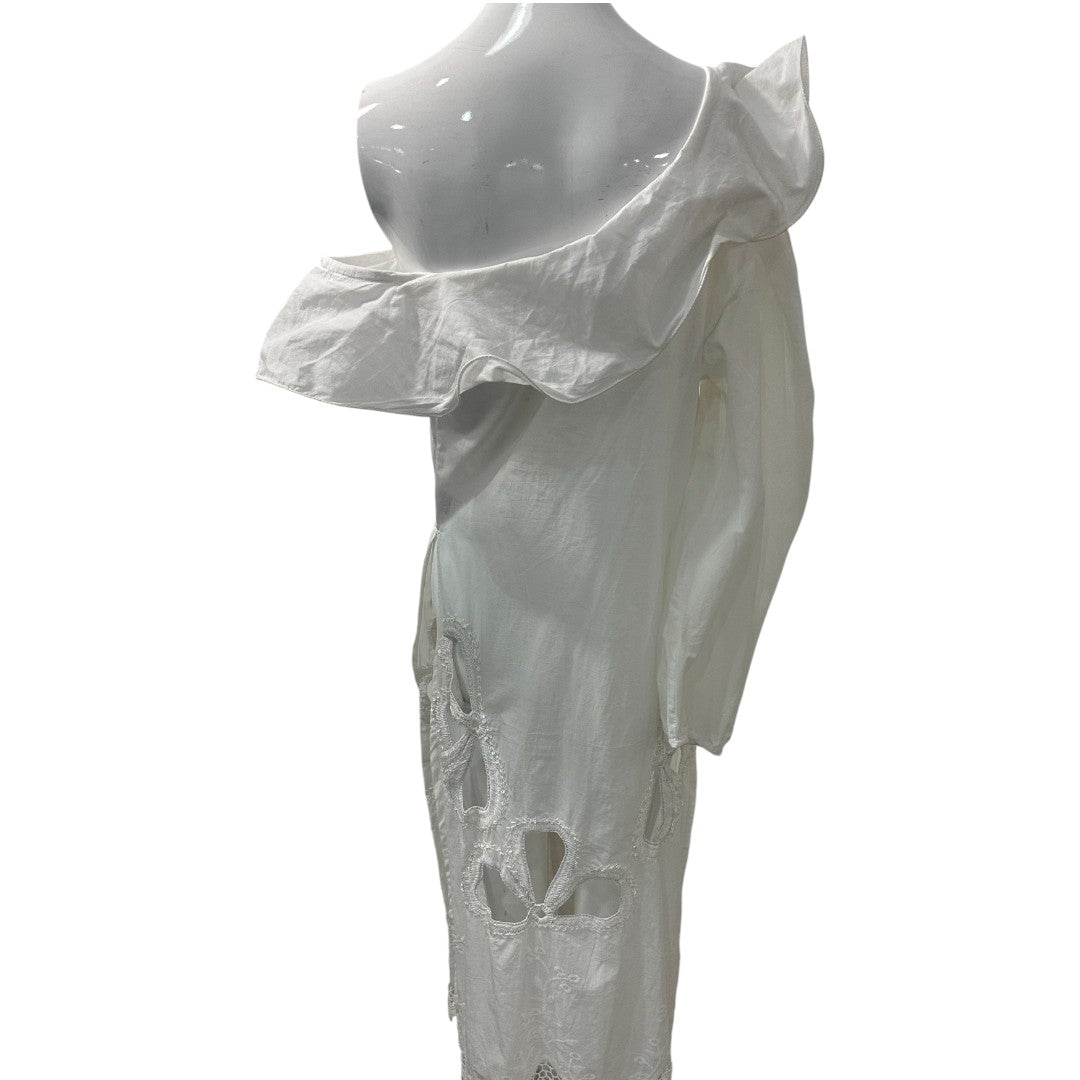 Myriam Annoyave A.  White Off-The-Shoulder MIdi Dress