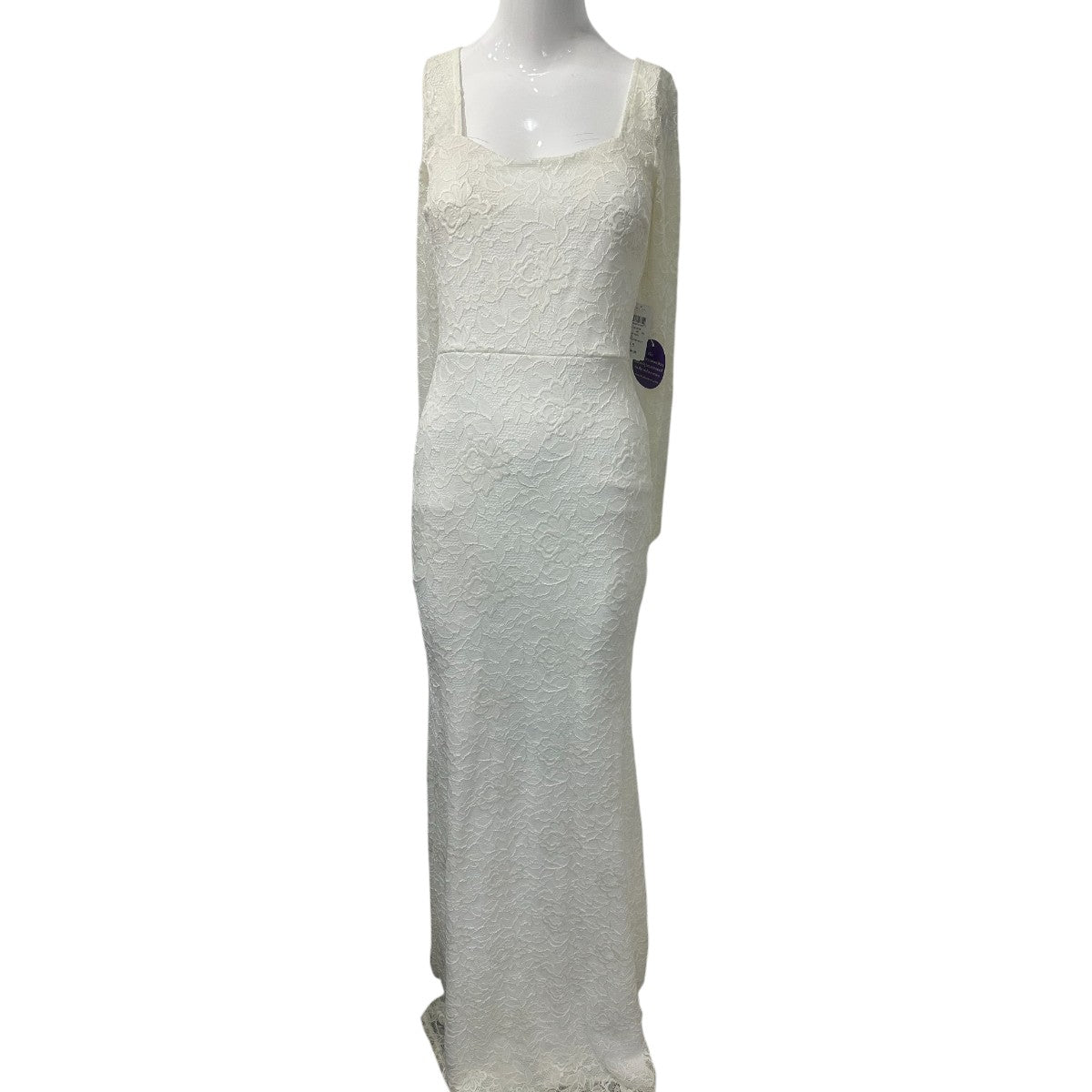 Windsor Delilah White Illusion Floral Lace Long Sleeve Maxi Formal Dress