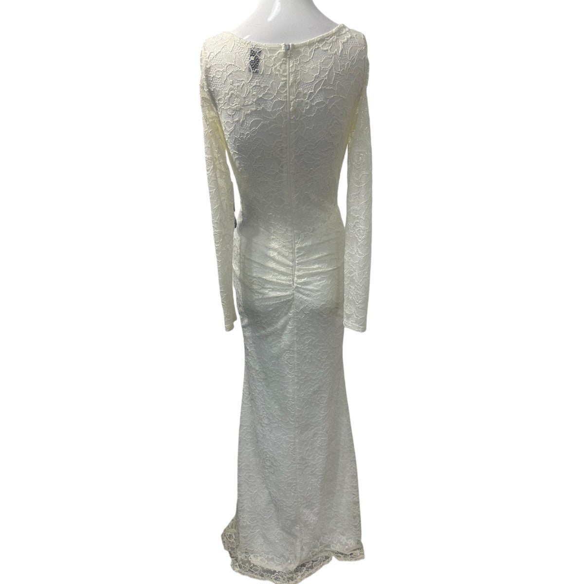 Windsor Delilah White Illusion Floral Lace Long Sleeve Maxi Formal Dress