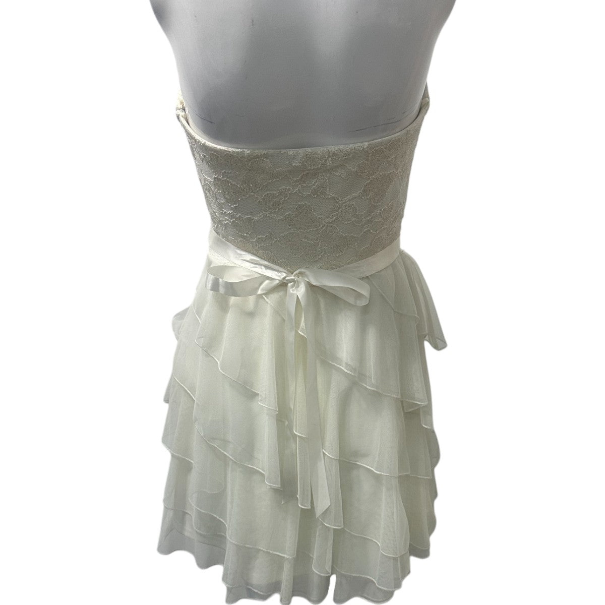 Love Reign White Lace Embroidered Rhinestone Studded Ruffle Tiered Dress