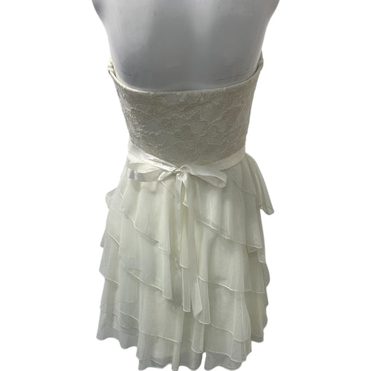 Love Reign White Lace Embroidered Rhinestone Studded Ruffle Tiered Dress