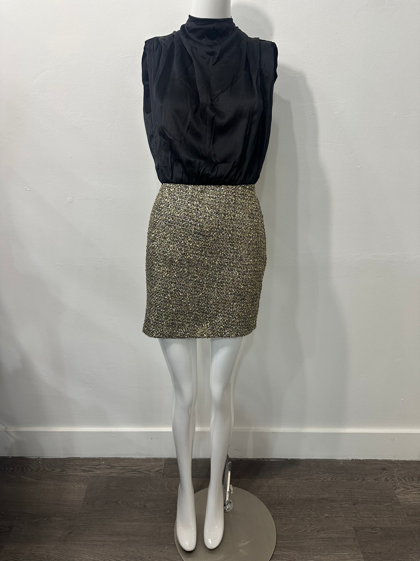 Amanda Uprichard Silk Brantley Mixed Media Cocktail Mini Dress Gold/Black&nbsp;
