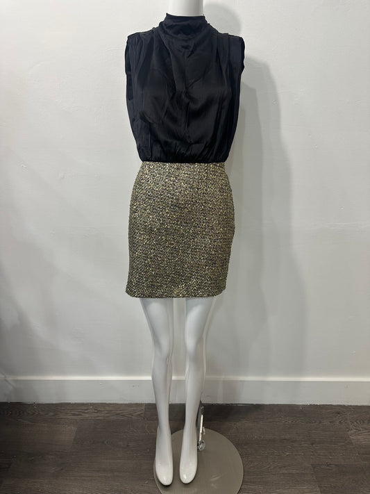 Amanda Uprichard Silk Brantley Mixed Media Cocktail Mini Dress Gold/Black&nbsp;
