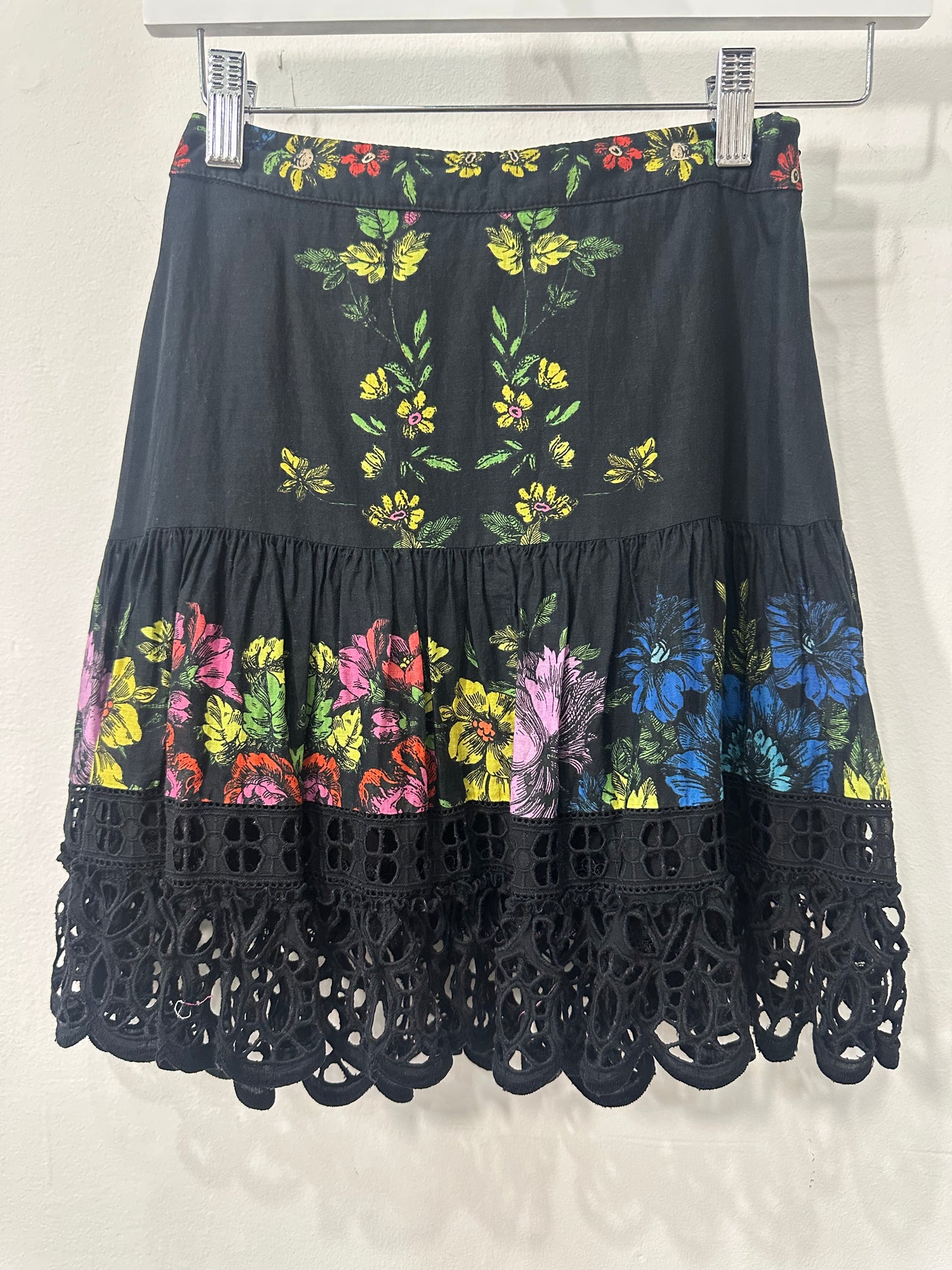 Charo Ruiz Ibiza Lace Trim Floral Print Eibis Mini Skirt Garden Black Size XS