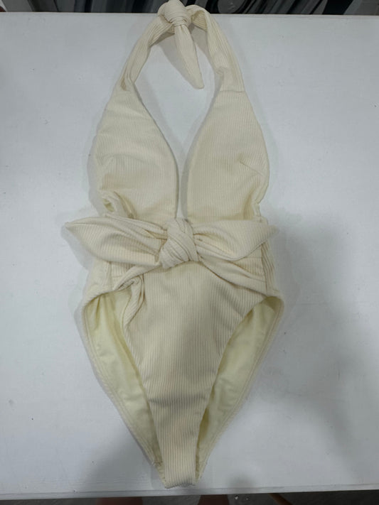 Montce Nylon Blend Tropez Tie-Up Halter Neck One-Piece Cream Rib Women's Size S