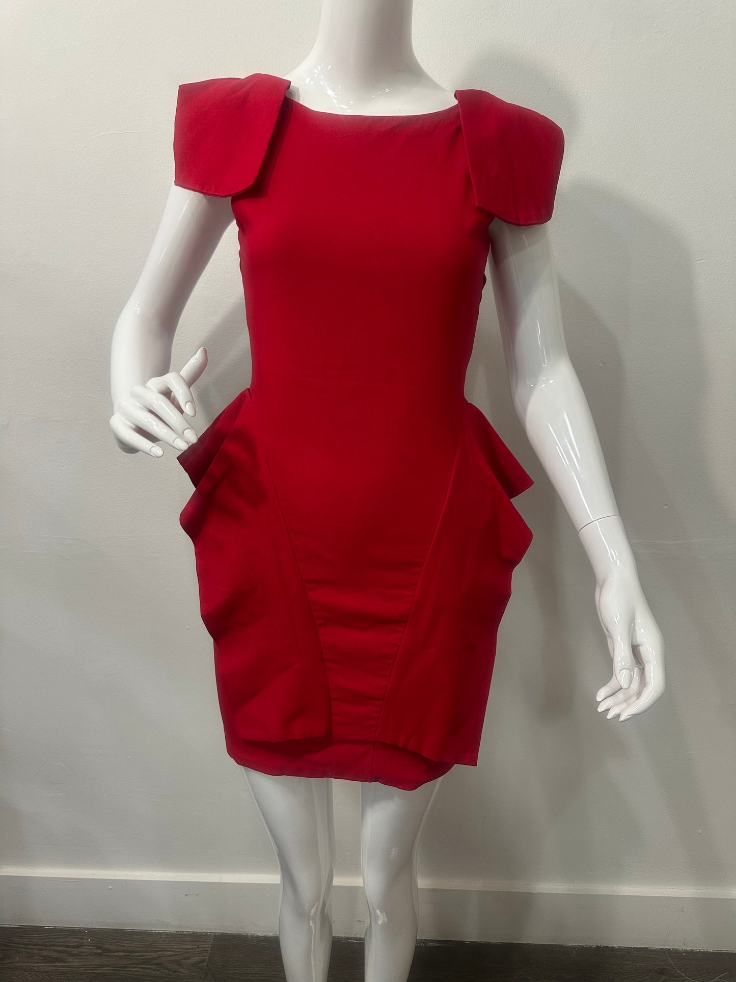 Caribbean Queen Flap Sleeve Tulip Backless Mini Dress Lipstick Red Size Medium