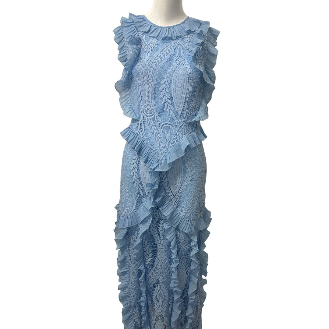 Custom  Blue Sleeveless Ruffles Maxi Dress M