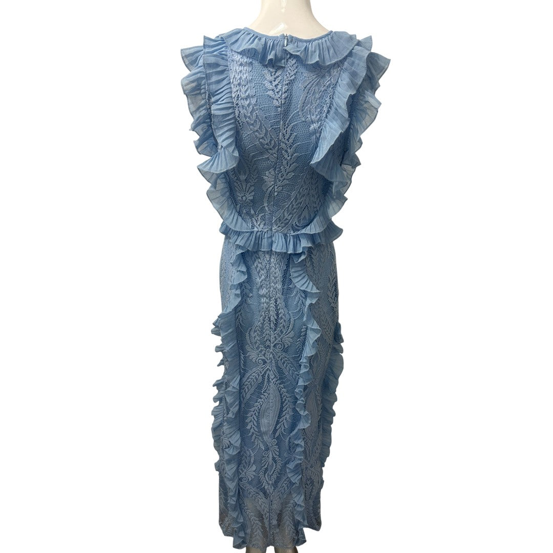 Custom  Blue Sleeveless Ruffles Maxi Dress M