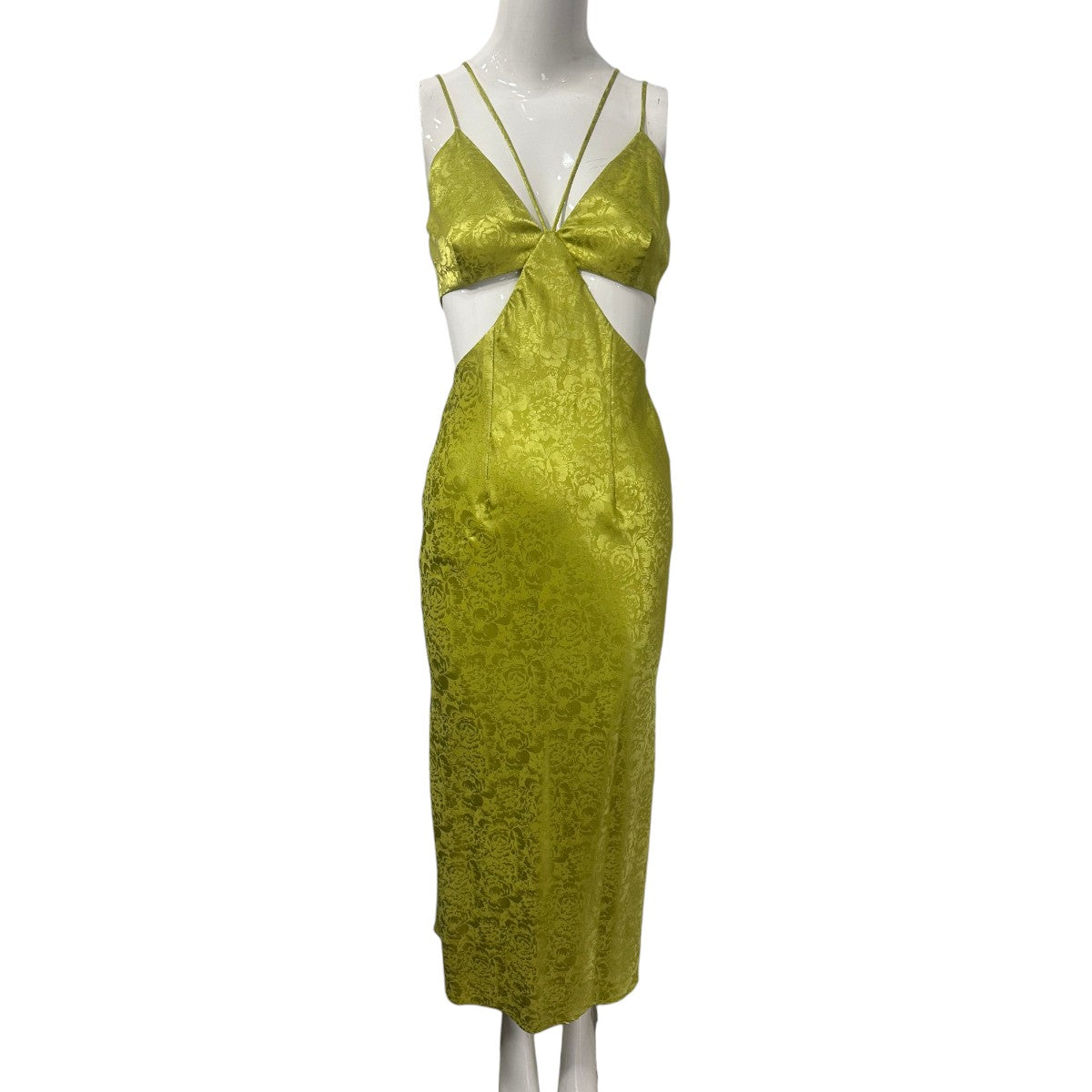 Runaway Dream Floral Embroidered V-Neck Midi Slip Dress Green Women's Size XS
