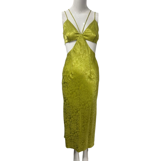 Runaway Dream Floral Embroidered V-Neck Midi Slip Dress Green Women's Size XS