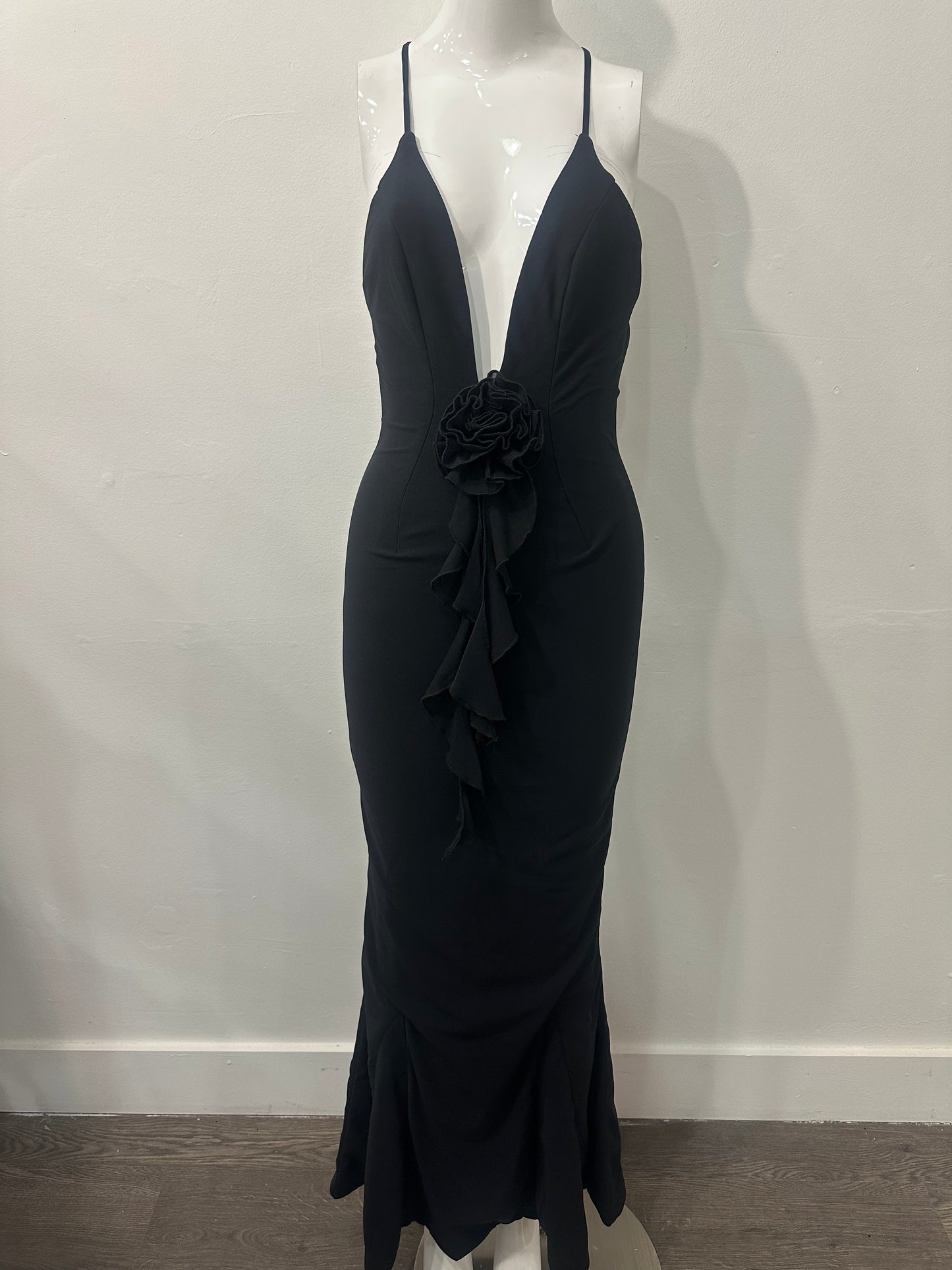 Babyboo Constantina Ruffled Corsgae Halter Maxi Dress Black Women's Size XS