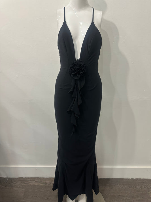 Babyboo Constantina Ruffled Corsgae Halter Maxi Dress Black Women's Size XS