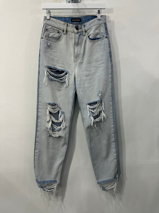 Retrofete Cotton Two Tone Denim Maggie Distressed Jeans Light Wash Size 26