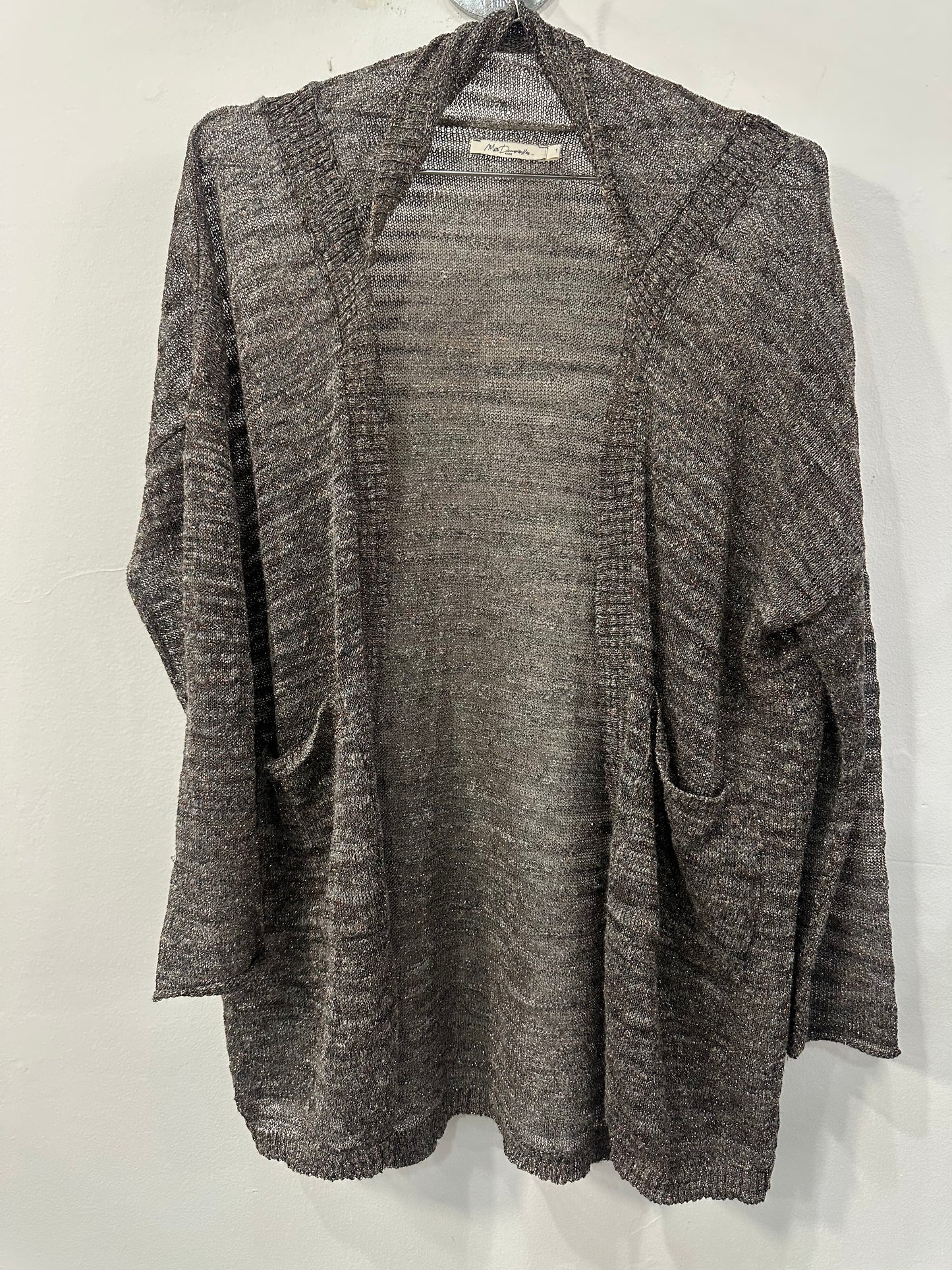 Mes Demoiselles Linen Blend Metallic Knit Open Sweater Cardigan Gray Size 1