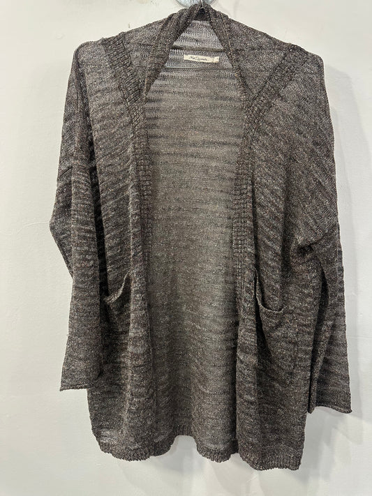 Mes Demoiselles Linen Blend Metallic Knit Open Sweater Cardigan Gray Size 1