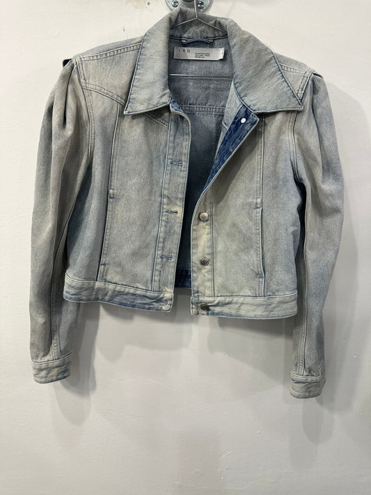 Iro Paris Cotton Denim Orkney Puff-Sleeve Button Front Jacket Blue Wash Size 36