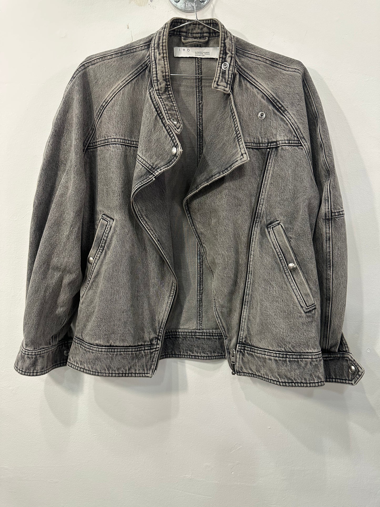 Iro Paris Cotton Denim Tagry Front Zip Tagry Jacket Wash Gray Women's Size 36