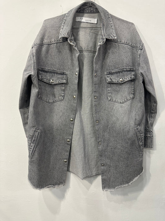 Iro Paris Cotton Denim Collared Long-Sleeve Frayed-Edge Shirt Grey Size 36