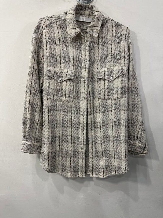 Iro Paris Cotton Blend Tweed Vicenta Long Sleeve Oversized Jacket Beige Size 34