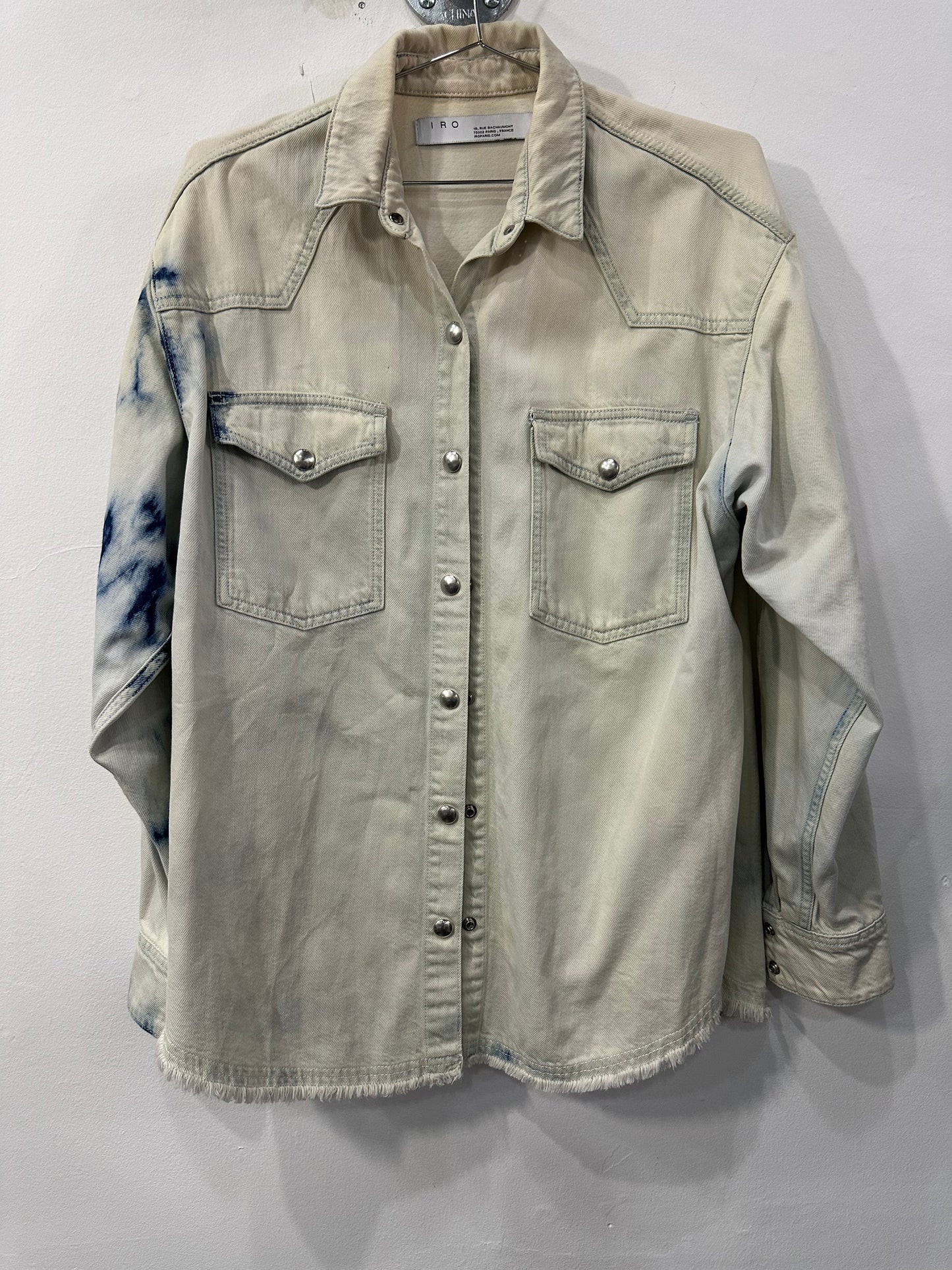 Iro Paris Cotton Inola Tie-Dye Collared Trucker Jacket Blue Wash Size 34