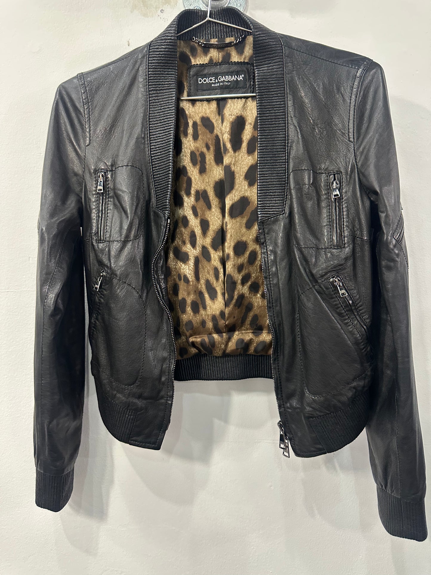 Dolce & Gabbana Lambskin Leather Front-Zip Bomber Jacket Black Women's Size 38