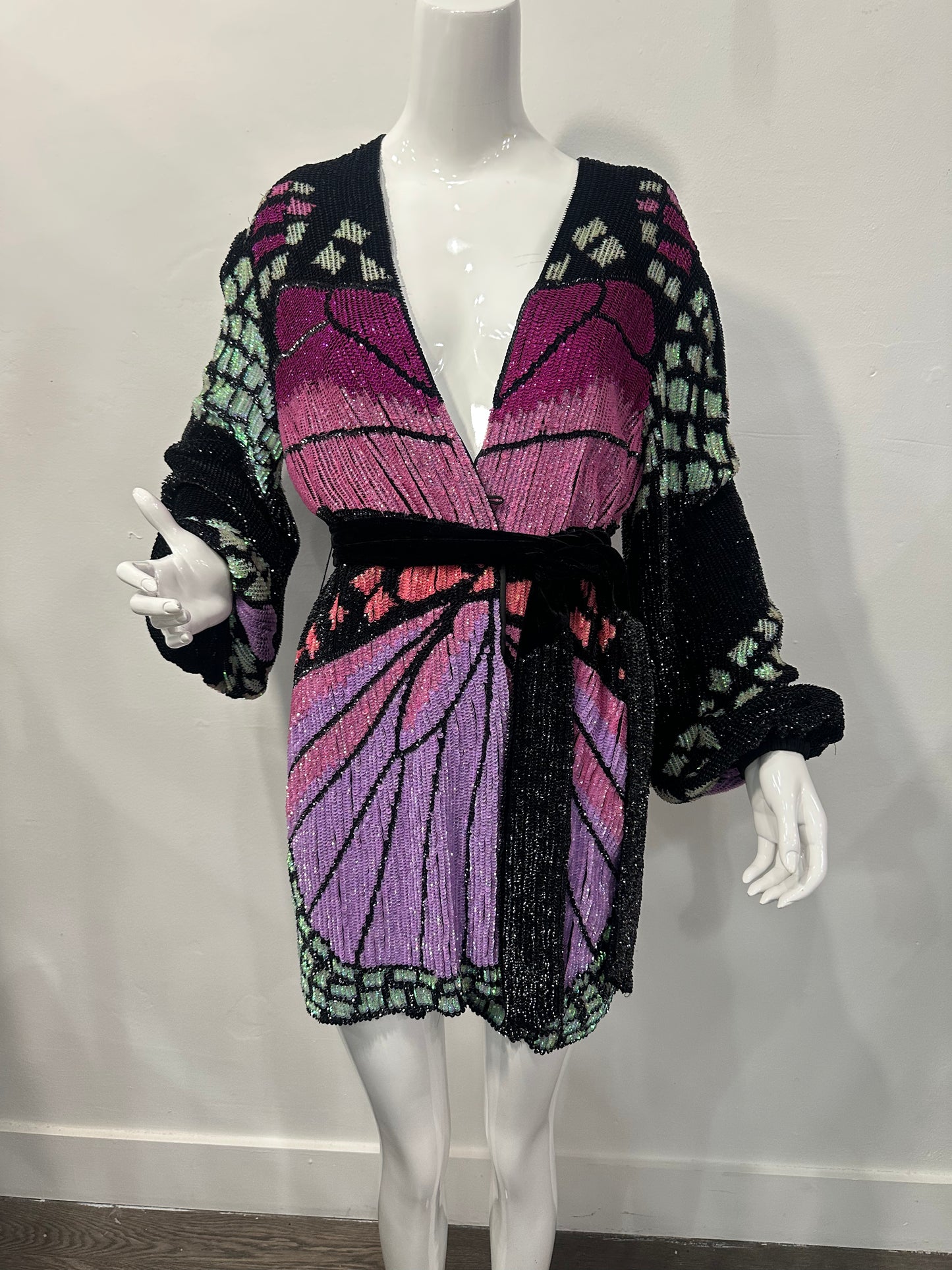 Retrofete Gabrielle Sequin Butterfly Print Mini Dress Multicolor Size XS