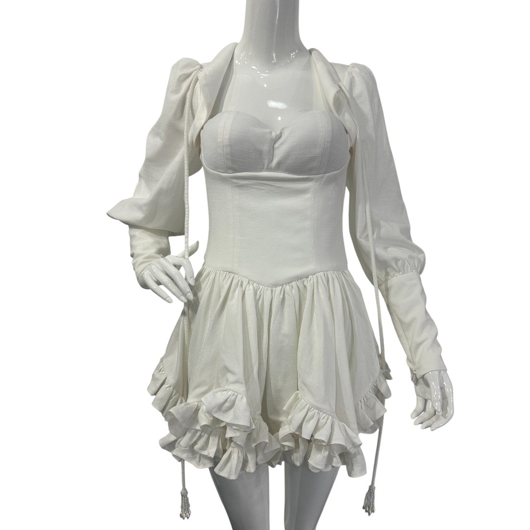 Avory Atelier Shorty White MId-Waist Dress Ruffled Skirt