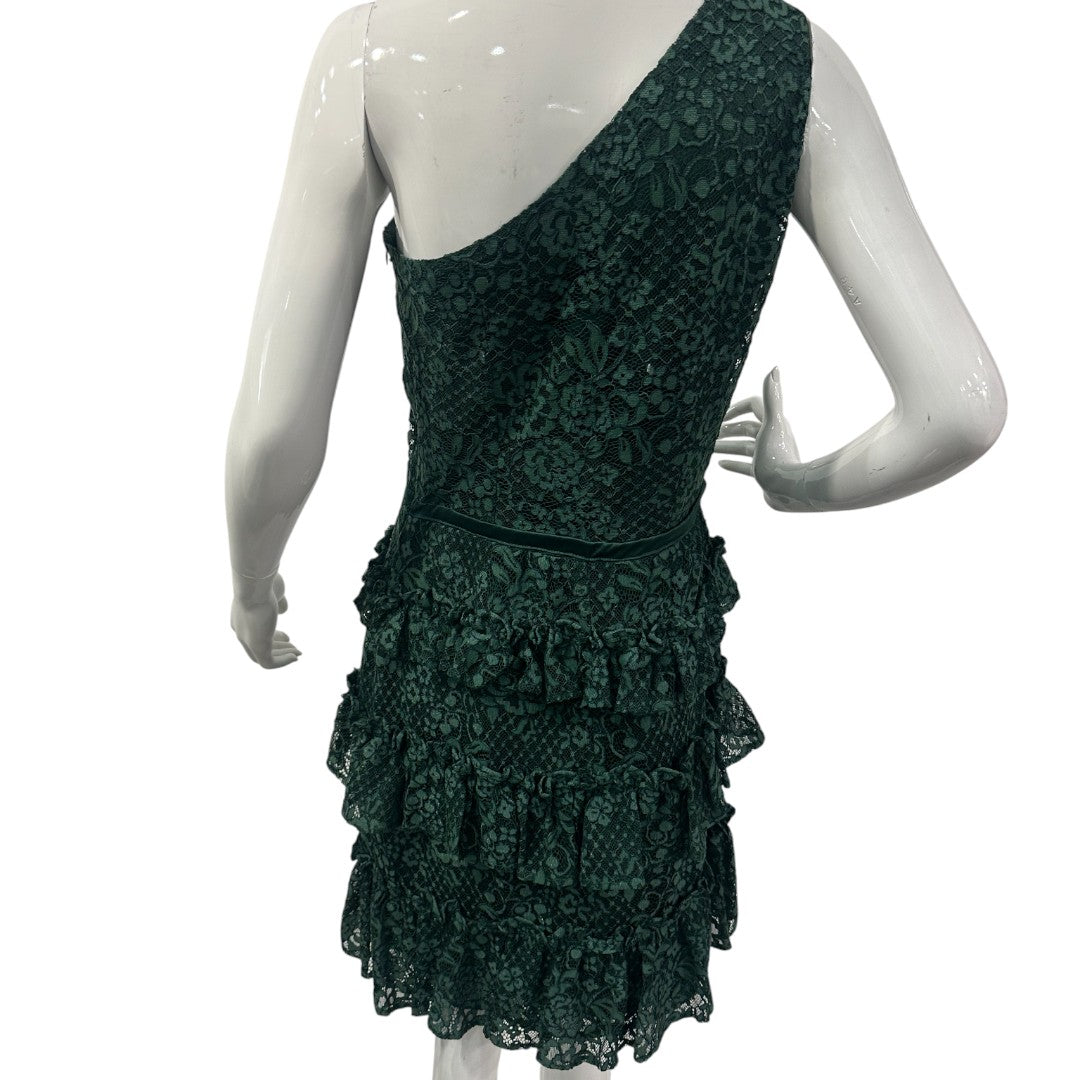 Custom Green ONe-Shoulder TIered Lace MIni dress