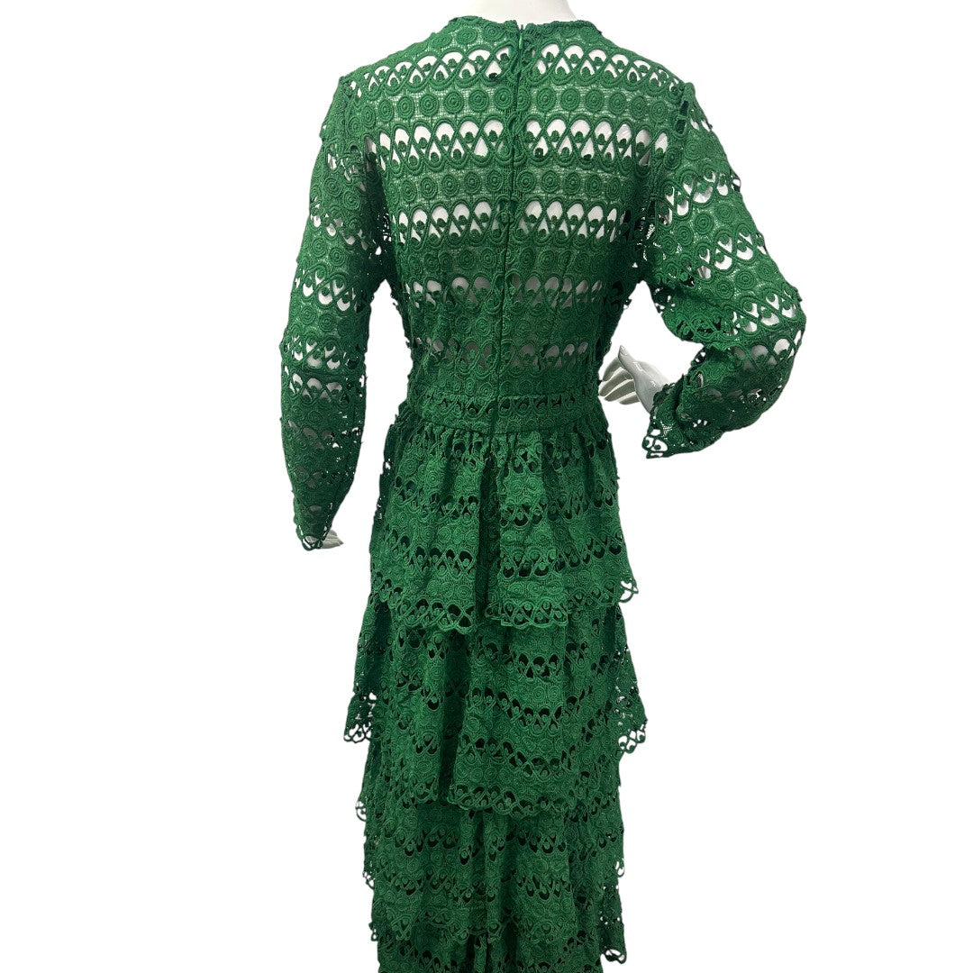 Custom Green Long Sleeved Tiered Lace MIdi Dress
