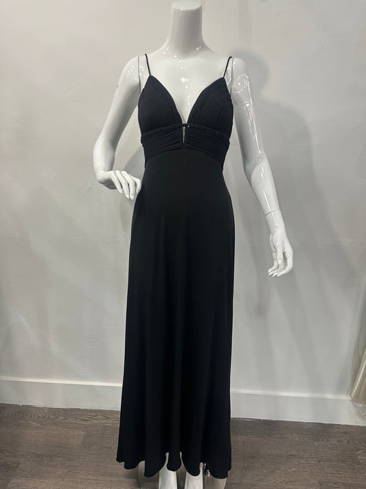 Dusk Collection Beaded Ruched V-Neck Sleeveless Maxi Dress Black Women's Size 6