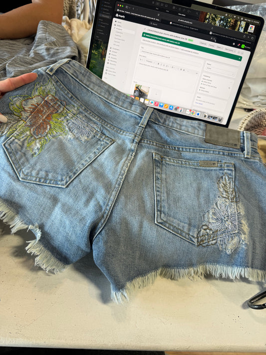 joe's jeans light blue shorts with flowers on back pockets size 29