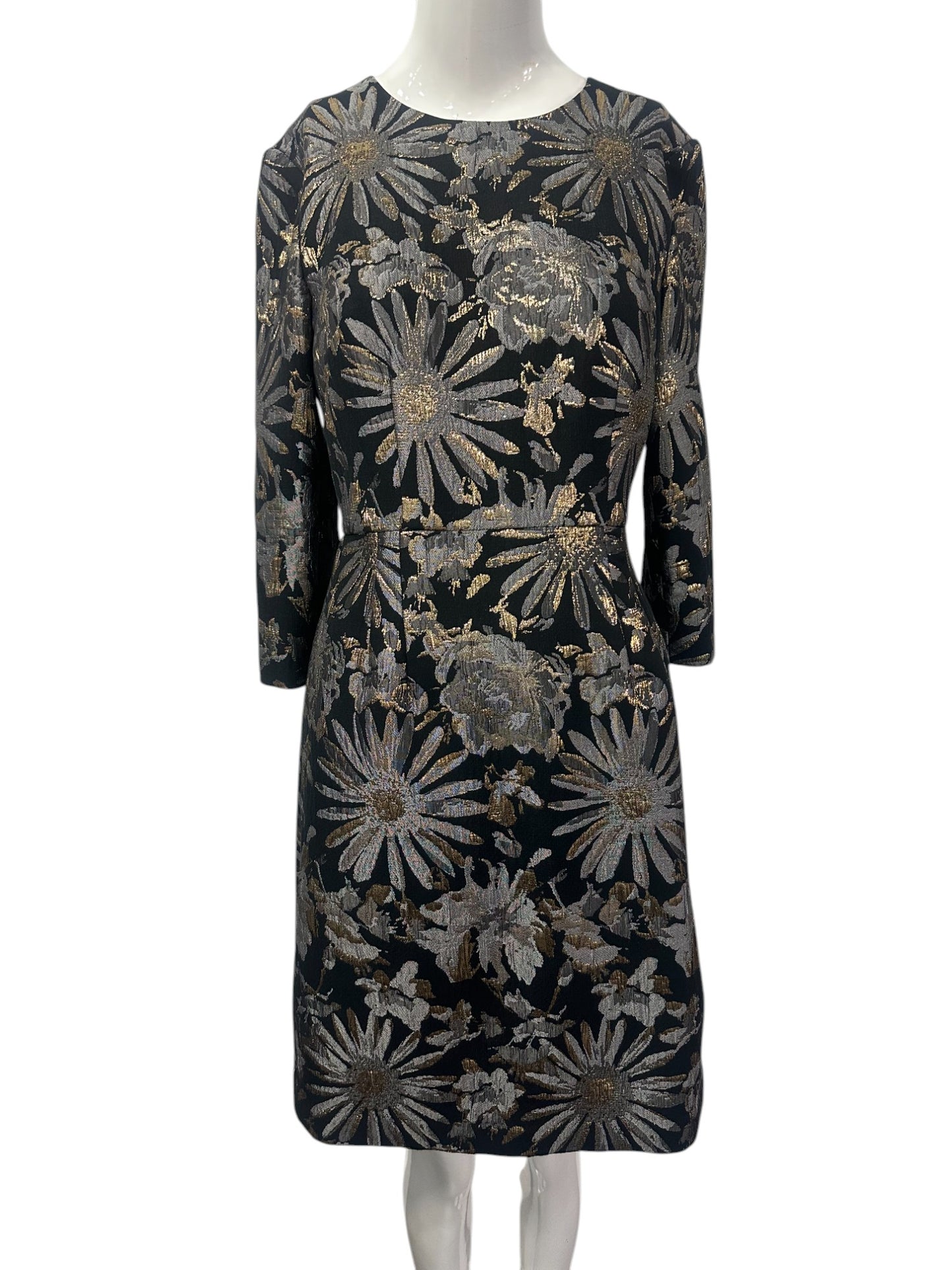 Trina Turk Metallic Floral Jacquard Quarter Sleeve Sheath Dress Black Size 6
