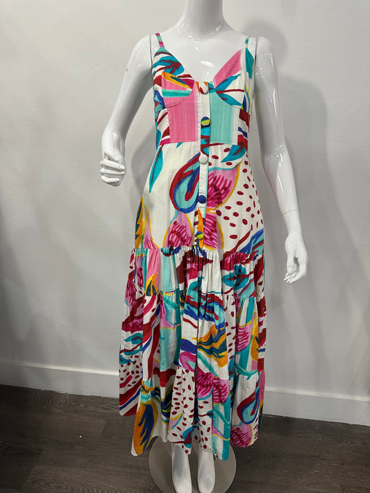 PatBO Floral V-Neck Sleeveless Tiered Maxi Dress Multicolor Women's Size US 6