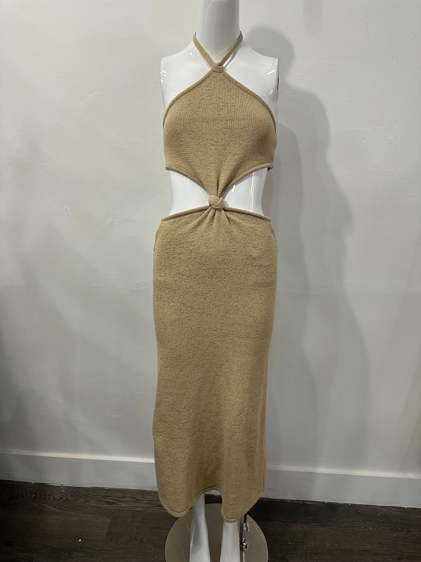 Cult Gaia Cotton Blend Knit Cut-Out Cameron Midi Dress Beige Women's Size S